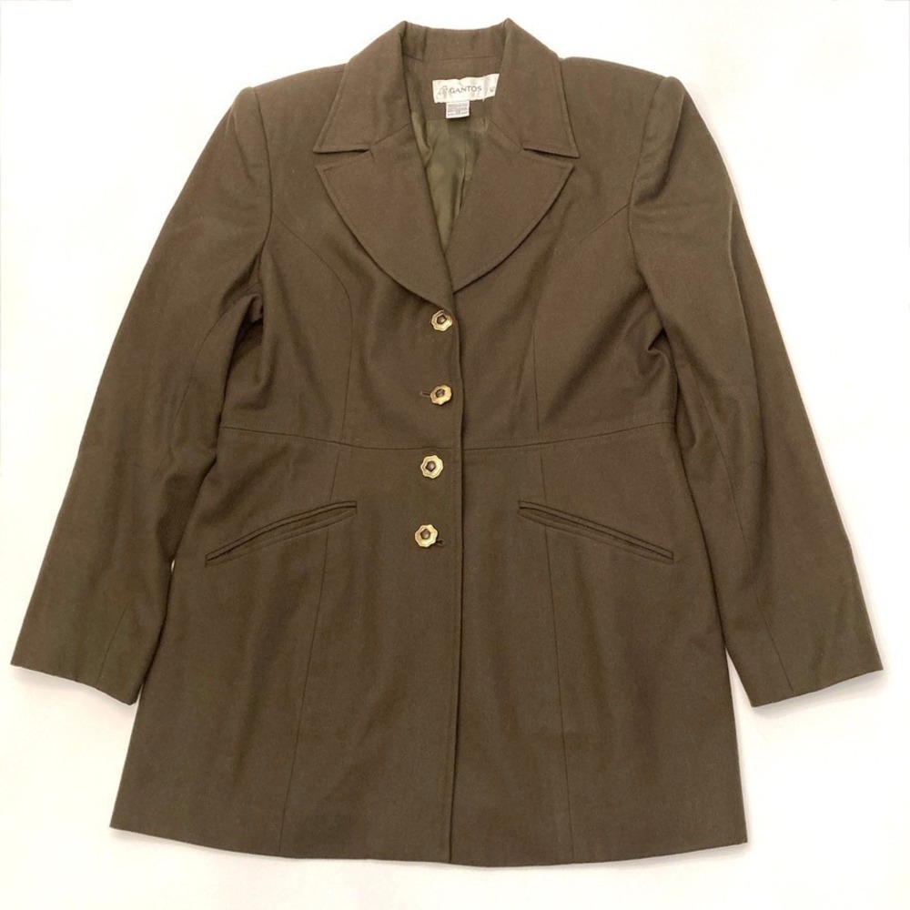 Gantos Wool Jacket Olive Green Military Style Vintage Womens 14 Button Front